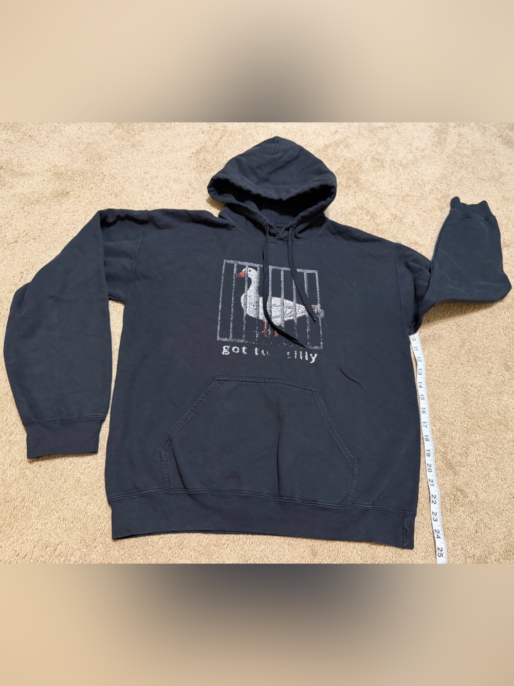 Men's Black Crewneck Hoodie with Seagull Graphic